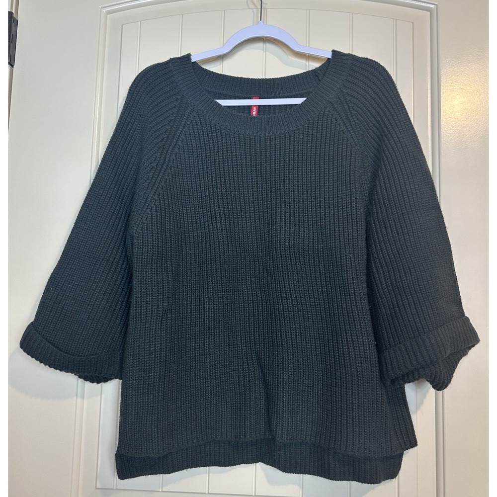 Unionbay green wide 3/4 sleeve cable knit acrylic sweater sz XL‎ GUC